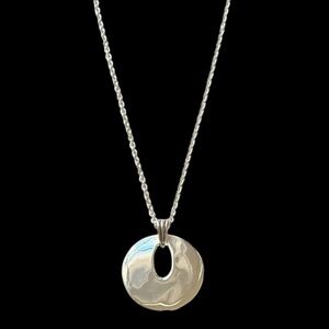 Express Silver Large Round Pendant Long Necklace